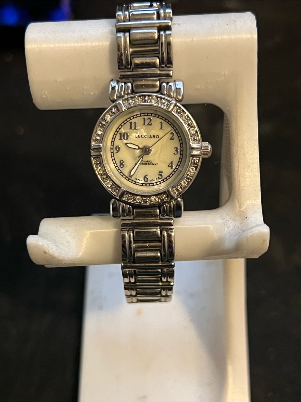 Vintage Lucciano Silver-Tone Crystal Dress Watch